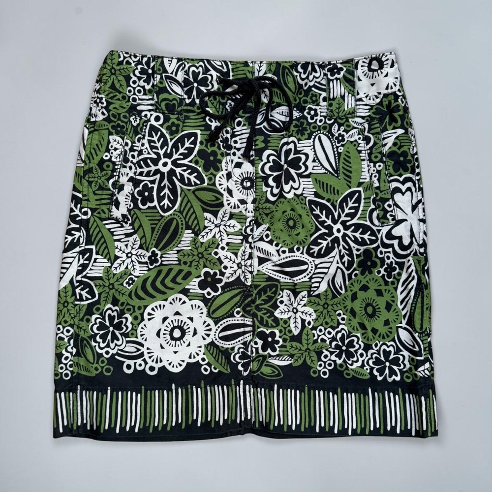 LOFT by Ann Taylor Green Graphic Floral Skirt Batik Cotton Woodblock MultiSeason